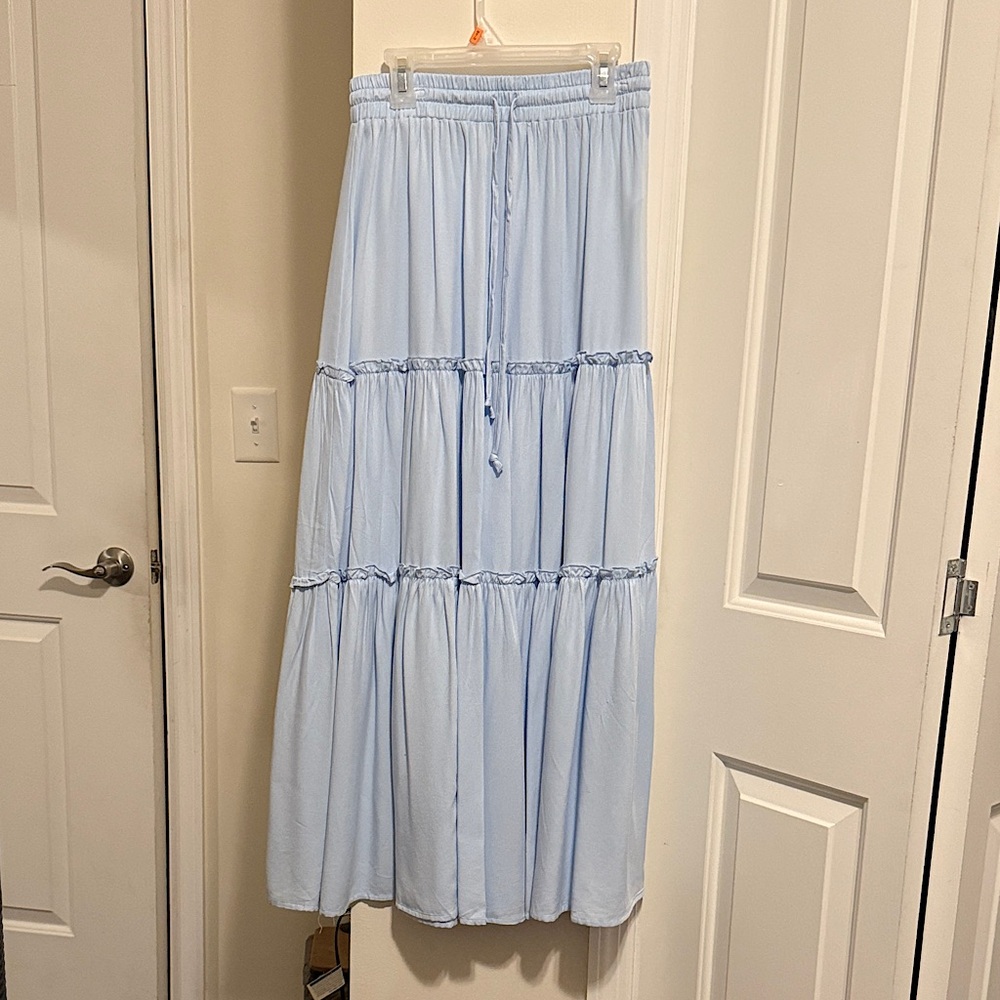 Francesca's tiered Blue draw string Maxi Skirt